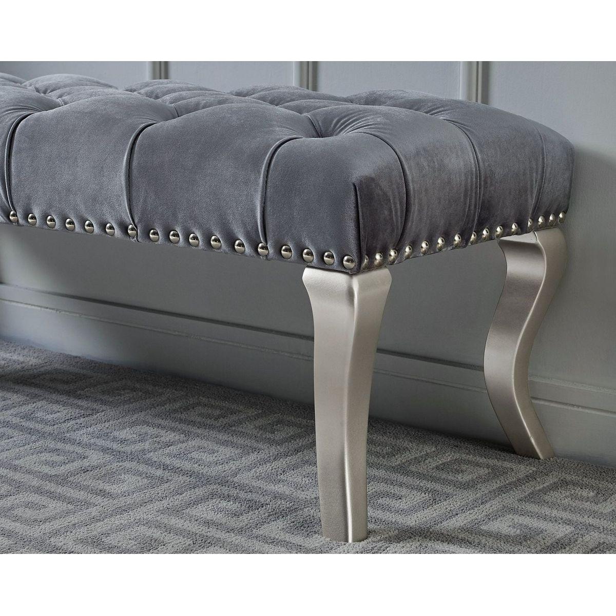 Decor Maxem Tufted Fabric Upholstered Bench Nailhead Trim, Gray