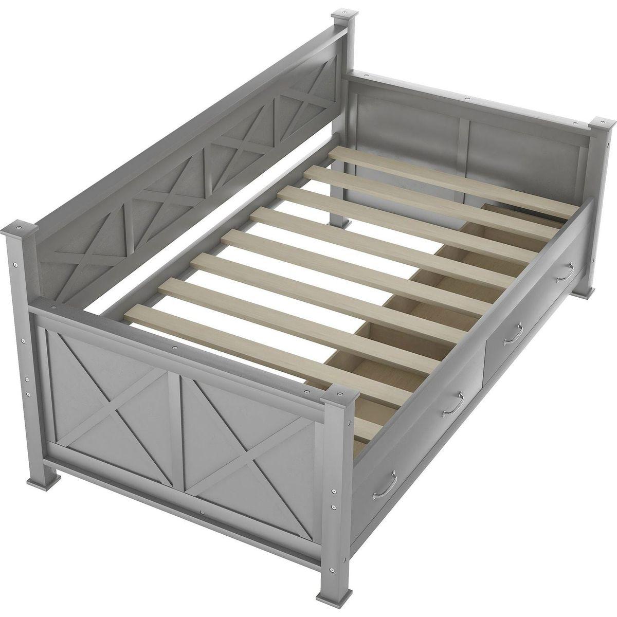 Twin Size Daybed with 2 Large Drawers, X-shaped Frame, Modern and Rustic Casual Style Daybed, Gray
