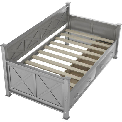 Twin Size Daybed with 2 Large Drawers, X-shaped Frame, Modern and Rustic Casual Style Daybed, Gray