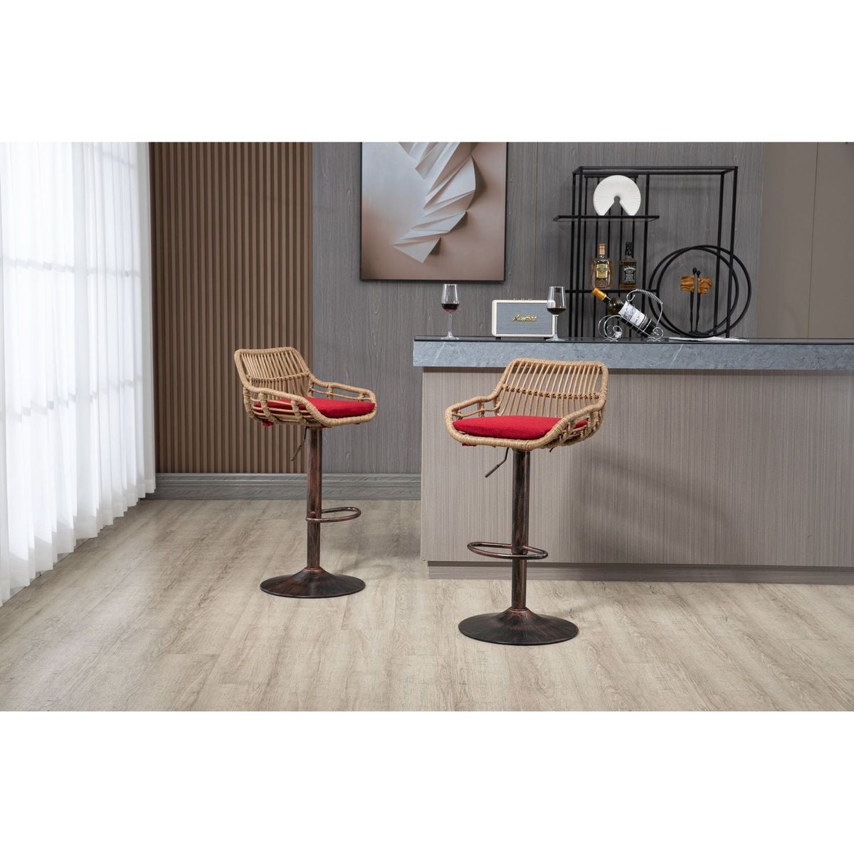 Swivel Bar Stools Set of 2 Adjustable Counter Height Chairs with Footrest for Kitchen, Dining Room 2PC/SET