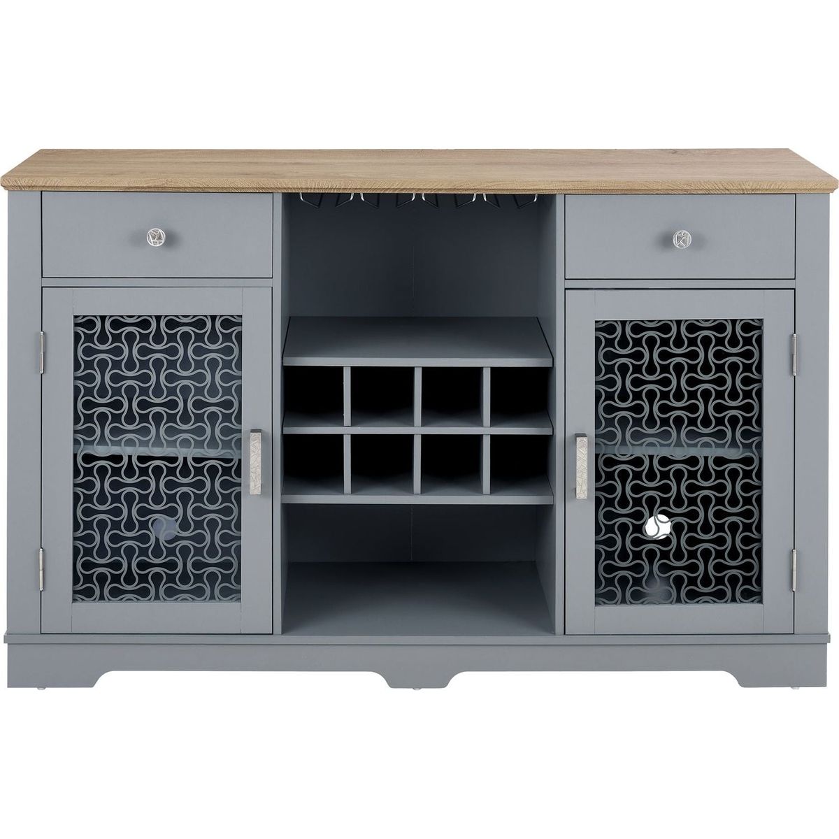 Modern Farmhouse Buffet Cabinet, Sideboard with 2 Drawers and Elegant Glass Door Cabinets, Wine and Glass Rack, Coffee Bar for Kitchen, Dining Room, Light Blue and Light Oak, 56.46"Wx15.55"Dx35.74"H