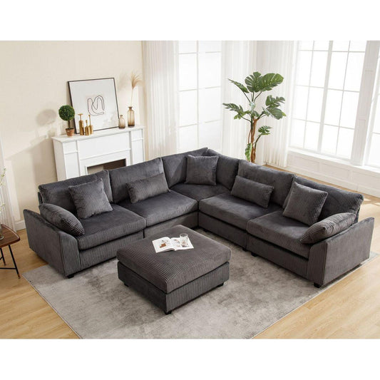 {NEW ARRIVAL} Oversized Modular Sectional Sofa Couches Set,Corduroy Upholstered Deep Seat Comfy Sofa for Living Room,Dark Gray