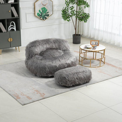 Bean Bag Chair Faux fur Lazy Sofa /Footstool Durable Comfort Lounger High Back Bean Bag Chair Couch for Adults and Kids, Indoor