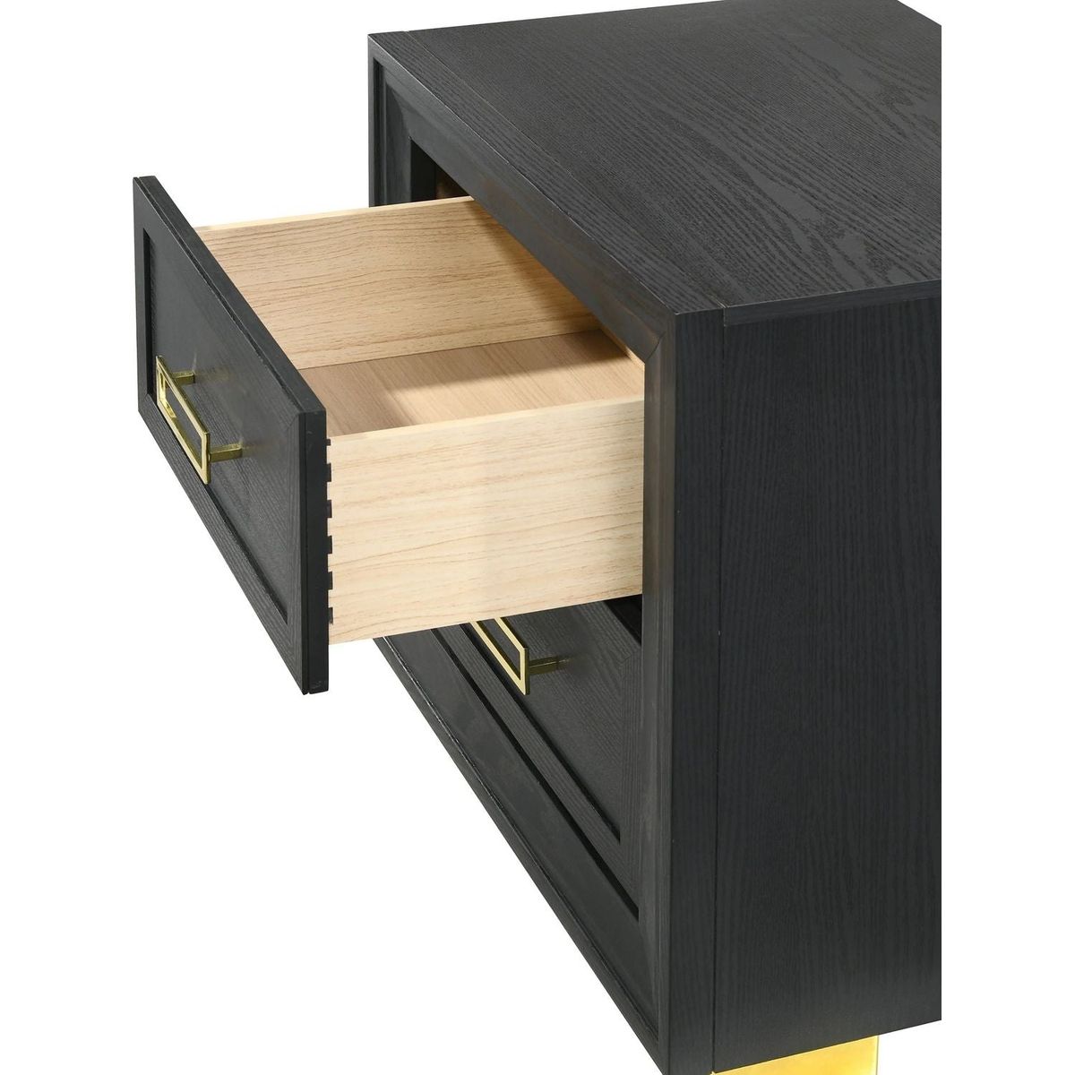 Glamorous 1pc Modern Glam Style 2-Drawer Nightstand Black Gold Finish Gold-colored Hardware Bedroom Furniture