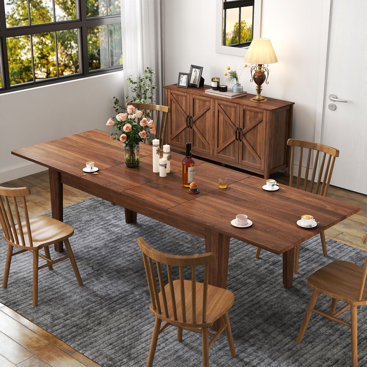 Dining Table , 106.3 in  Large Extendable Kitchen Table