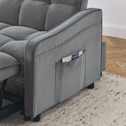 Loveseats Sofa Bed with Pull-out Bed,Adjustable Back and Two Arm Pocket,TypeC and USB Charging with Copper nail,Grey (47"x53"x31")
