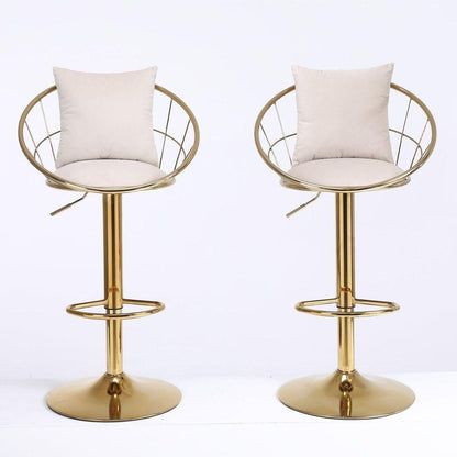 Off-White velvet bar chair, pure gold plated, unique design,360 degree rotation, adjustable height,Suitable for Dining room and bar,set of 2