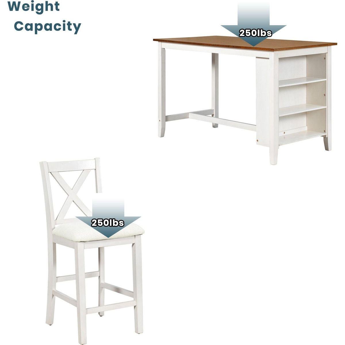 5 Pieces Counter Height Rustic Farmhouse Dining Room Wooden Bar Table Set with 4 Chairs, White