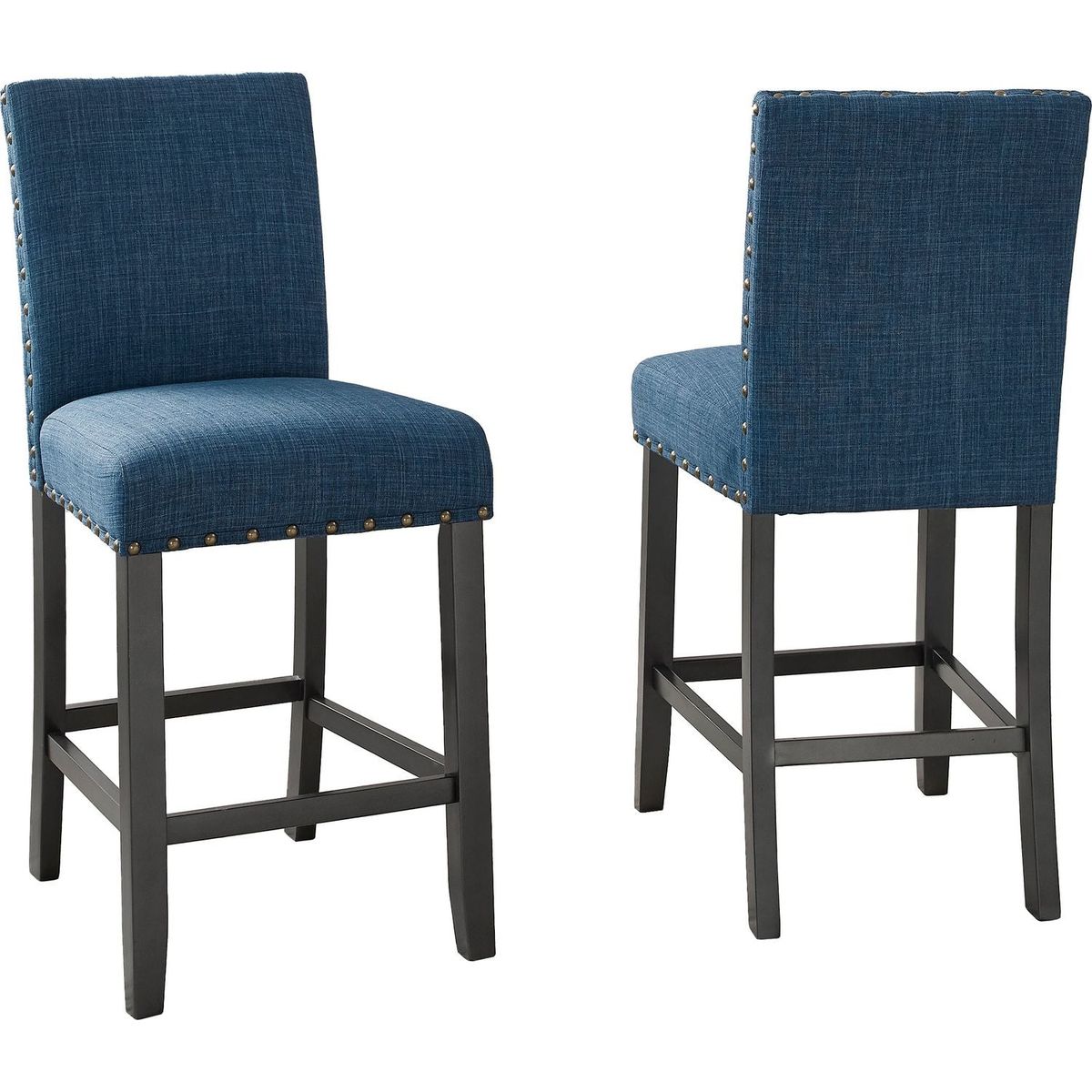 Biony Blue Fabric Counter Height Stools with Nailhead Trim, Set of 2