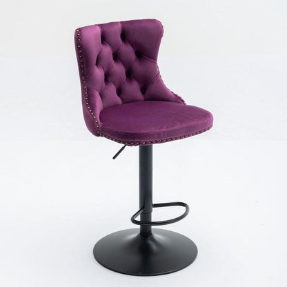 Swivel Velvet Barstools Adjusatble Seat Height from 25-33 Inch,17.7inch base, Modern Upholstered Bar Stools with Backs Comfortable Tufted for Home Pub and Kitchen Island,Purple,Set of 2