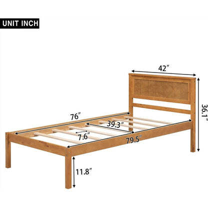 Platform Bed Frame with Headboard, Wood Slat Support, No Box Spring Needed, Twin,Oak