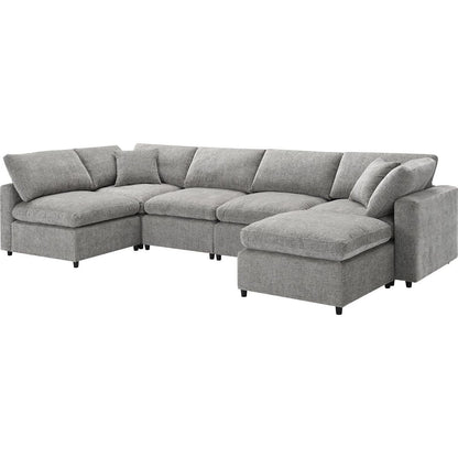 130x65" Modern Modular Cloud Sofa Bed, 6 Seat Chenille Sectional Couch Set with Ottoman,Free Combination,Convertible U Shaped Sleeper Sofa for Living Room, Apartment, 3 Colors