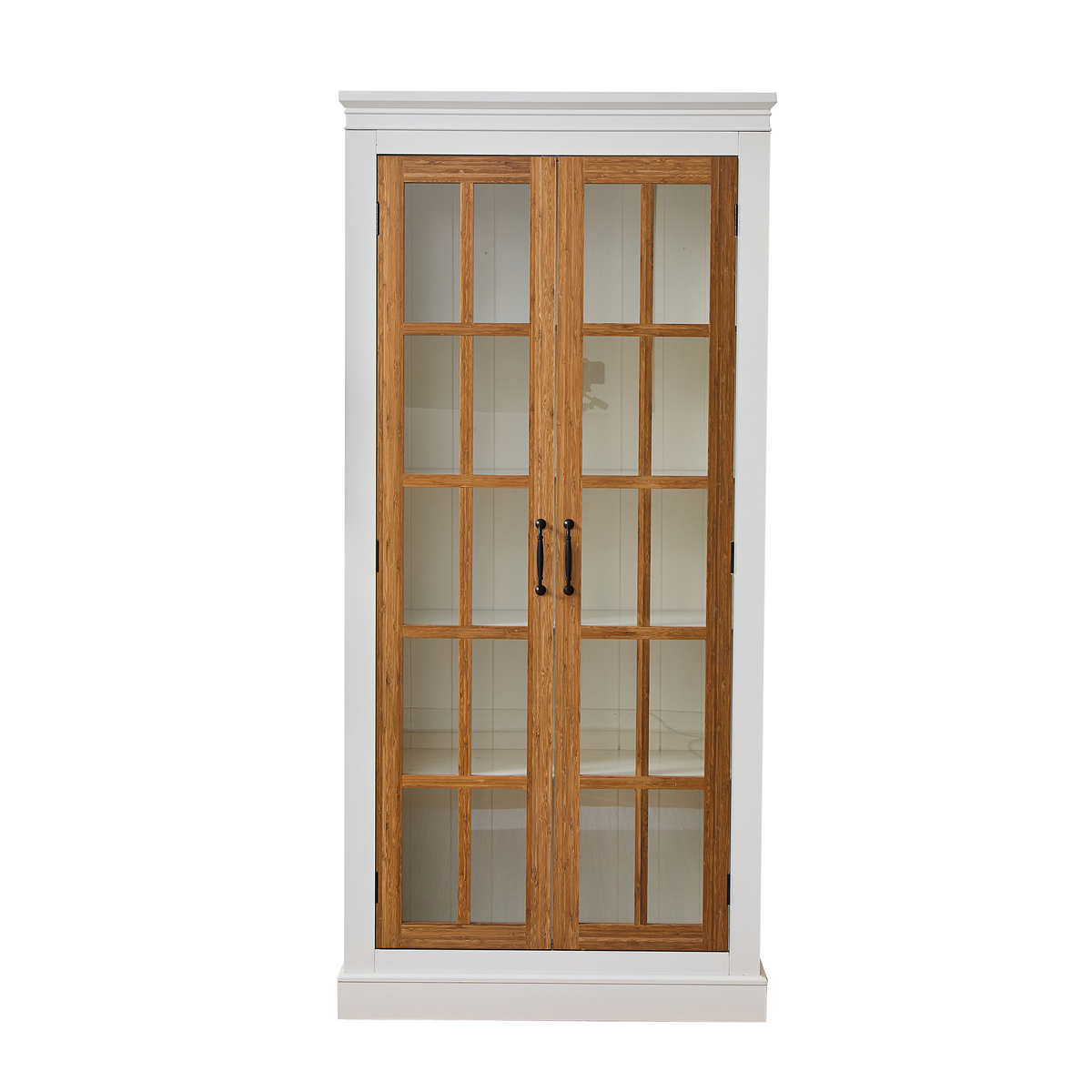 Rustic Style Display Cabinet with Glass Doors for Collectibles - White & Brown, 71.2'' Tall