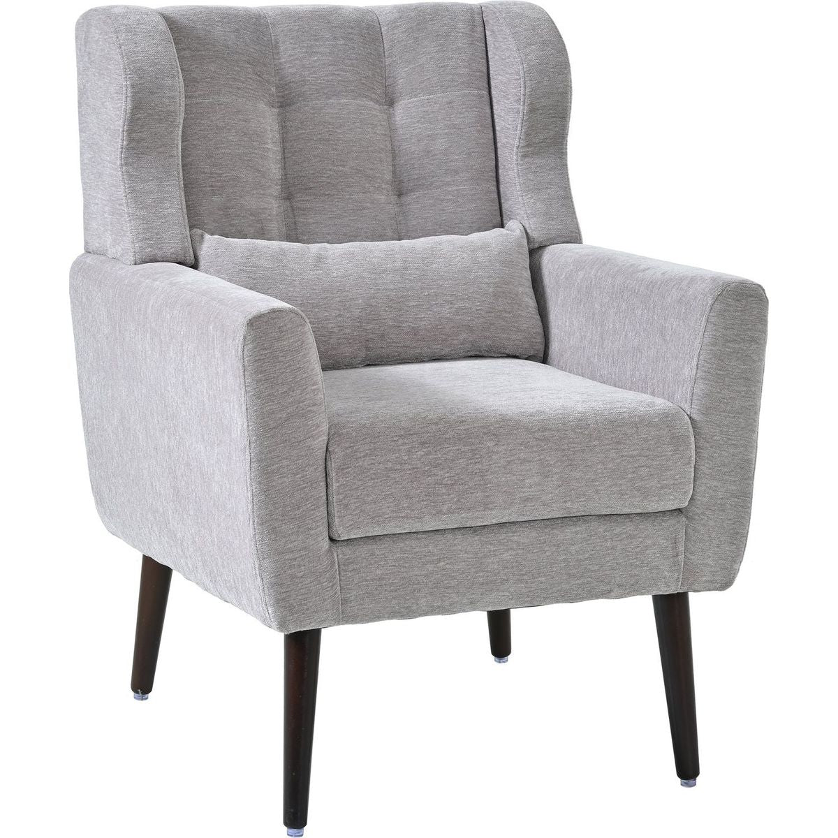 Modern Accent Chair,Chenille Arm Chairs for Living Room,Upholstered Mordern Armchair,Comfy Soft Padded Lounge Chair in Small Space, Bedroom, w/Pillow, Solid Wood Leg (Gray)