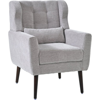 Modern Accent Chair,Chenille Arm Chairs for Living Room,Upholstered Mordern Armchair,Comfy Soft Padded Lounge Chair in Small Space, Bedroom, w/Pillow, Solid Wood Leg (Gray)