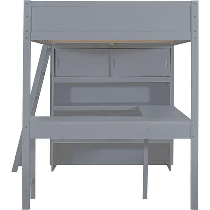 Full Size Loft Bed with Desk and Shelf - Gray