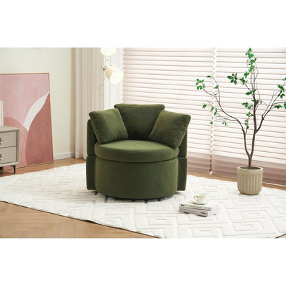 Teddy Fabric Swivel And Storage Chair With Back Cushion For Living Room,Green