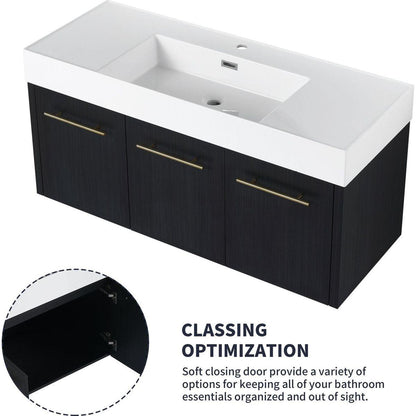 48 Inch Wall-Mounted Bathroom Vanity with Sink, Thick Edged Resin Basin, KD-Package