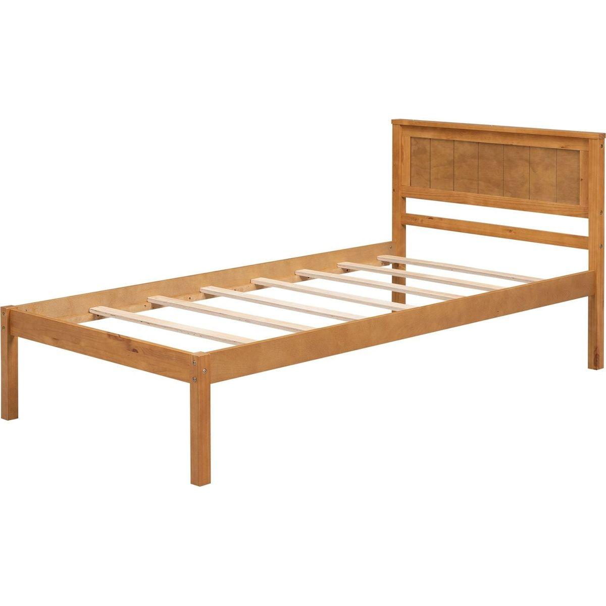 Platform Bed Frame with Headboard, Wood Slat Support, No Box Spring Needed, Twin,Oak