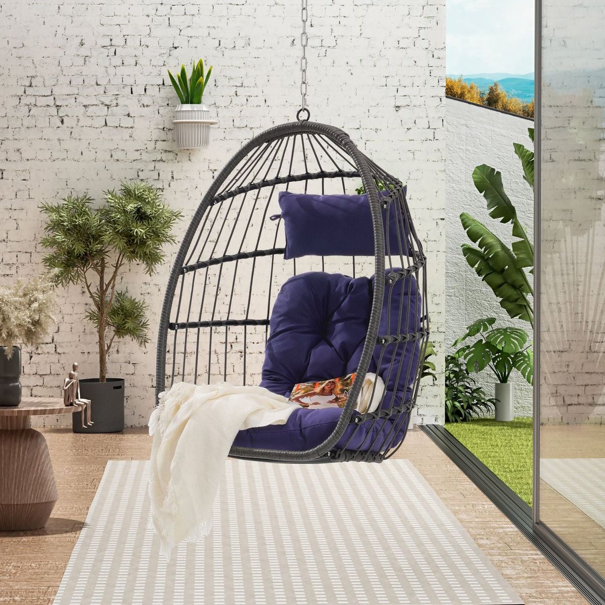 Outdoor Garden Rattan Egg Swing Chair Hanging Chair PE Hang Chair