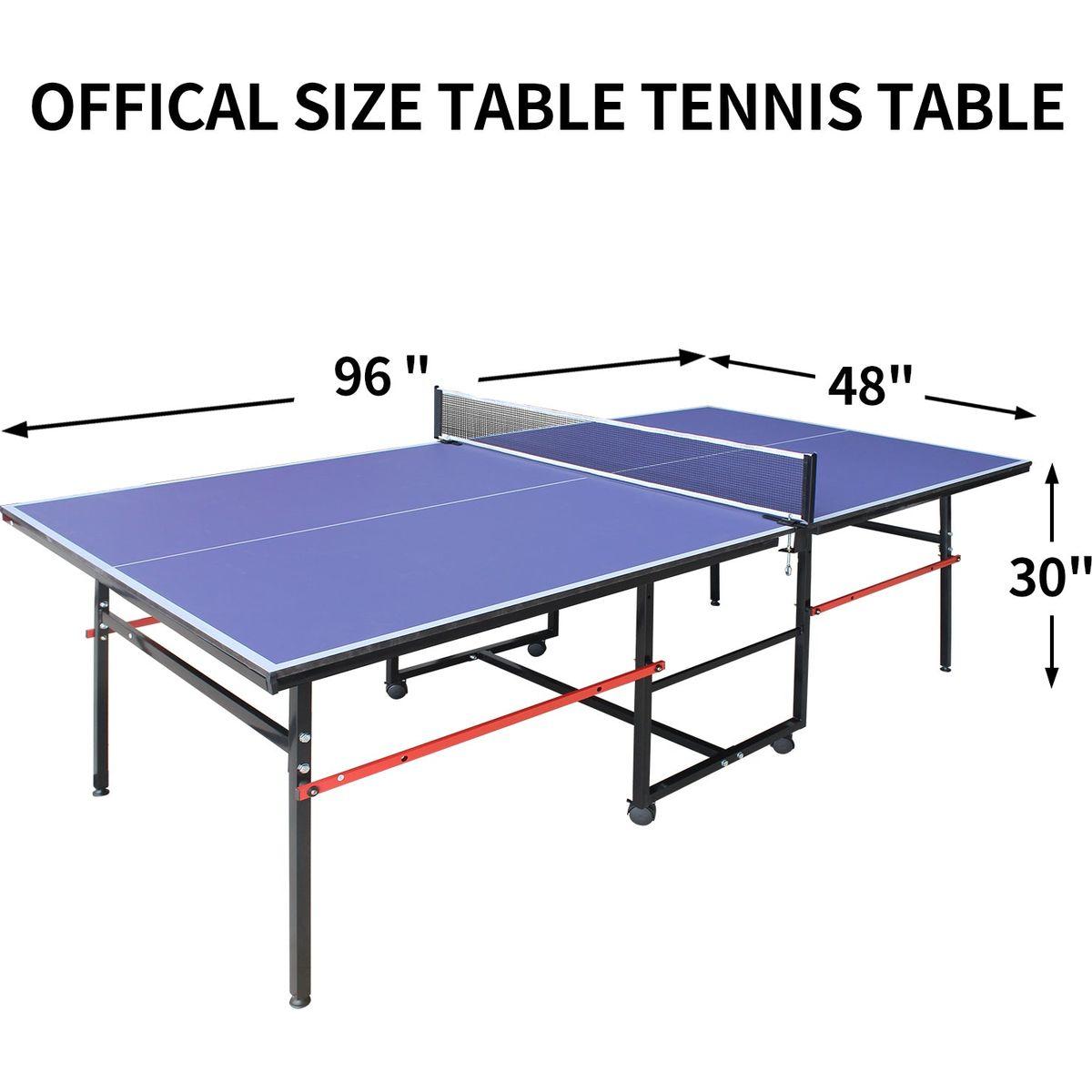 8ft Mid-Size Table Tennis Table Foldable & Portable Ping Pong Table Set for Indoor & Outdoor Games with Net, 2 Table Tennis Paddles and 3 Balls