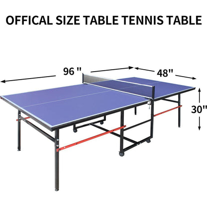 8ft Mid-Size Table Tennis Table Foldable & Portable Ping Pong Table Set for Indoor & Outdoor Games with Net, 2 Table Tennis Paddles and 3 Balls