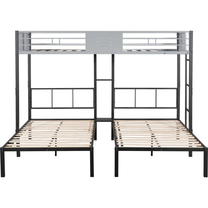 Triple Bunk Bed with Vent Board/ Sturdy Metal Frame/ Noise-Free Wood Slats/ Separatable into three beds/ No Box Spring Needed