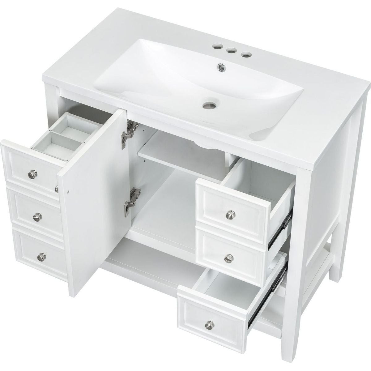 36" Bathroom Vanity with Sink Combo, One Cabinet and Three Drawers, Solid Wood and MDF Board, White