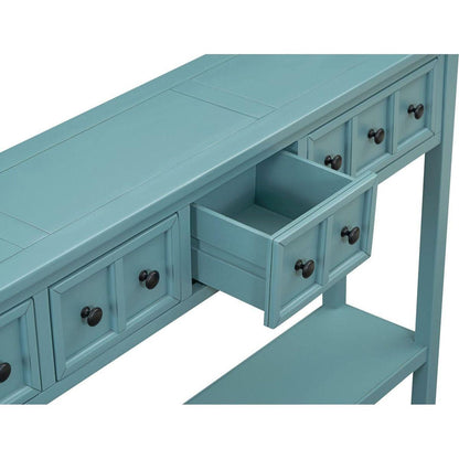 Rustic Entryway Console Table, 60" Long Sofa Table with two Different Size Drawers and Bottom Shelf for Storage (Turquoise Green)