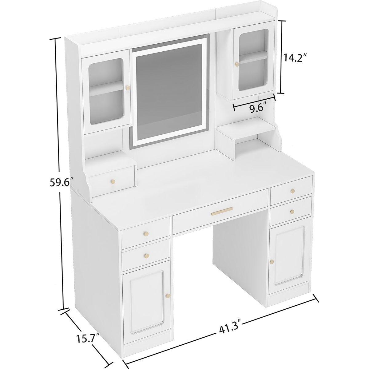 Large Vanity Table Set Makeup Vanity Dressing Table with Mirror, 6 Drawers & Shelves, Dresser Desk