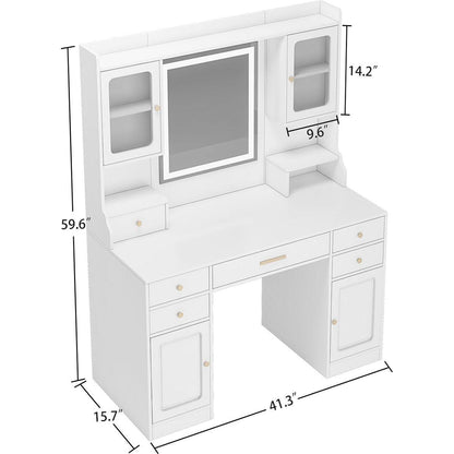 Large Vanity Table Set Makeup Vanity Dressing Table with Mirror, 6 Drawers & Shelves, Dresser Desk