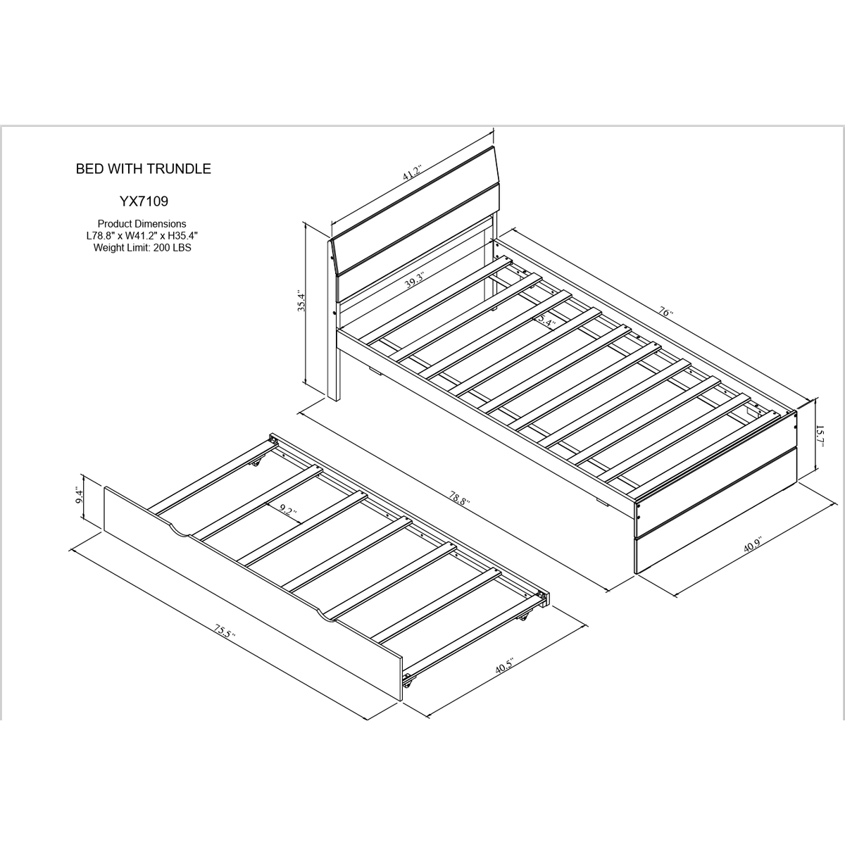 Modern Twin Bed Frame With Trundle For White High Gloss Headboard and Footboard With Light Oak Color
