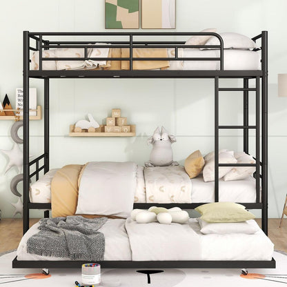 Full Over Full Metal Bunk Bed with Trundle, Black