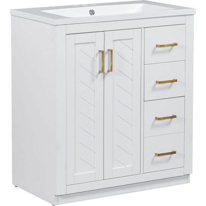 30" Bathroom Vanity with Resin Sink Combo,Solid Wood Frame Bathroom Storage Cabinet, Freestanding Vanity Set with 3 Drawers& Soft Closing Doors