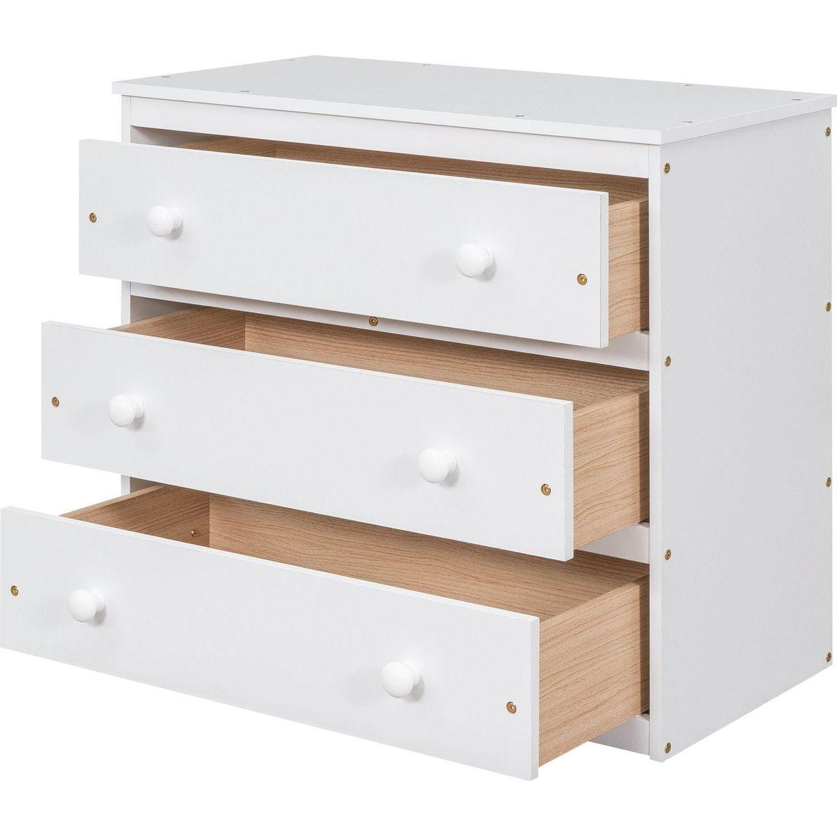 Low Study Full Loft Bed with Cabinet, Shelves and Rolling Portable Desk, Multiple Functions Bed- White