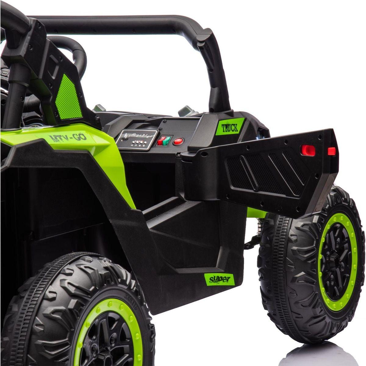 24V Two-Seater Kids Ride On UTV W/Parents Remote Control,Four-Wheel Suspension,Slow Start,Large wheel design,Anti-collision bar,Storage space,Music,USB,Bluetooth,Volume control,LED lights for Kids 3+.