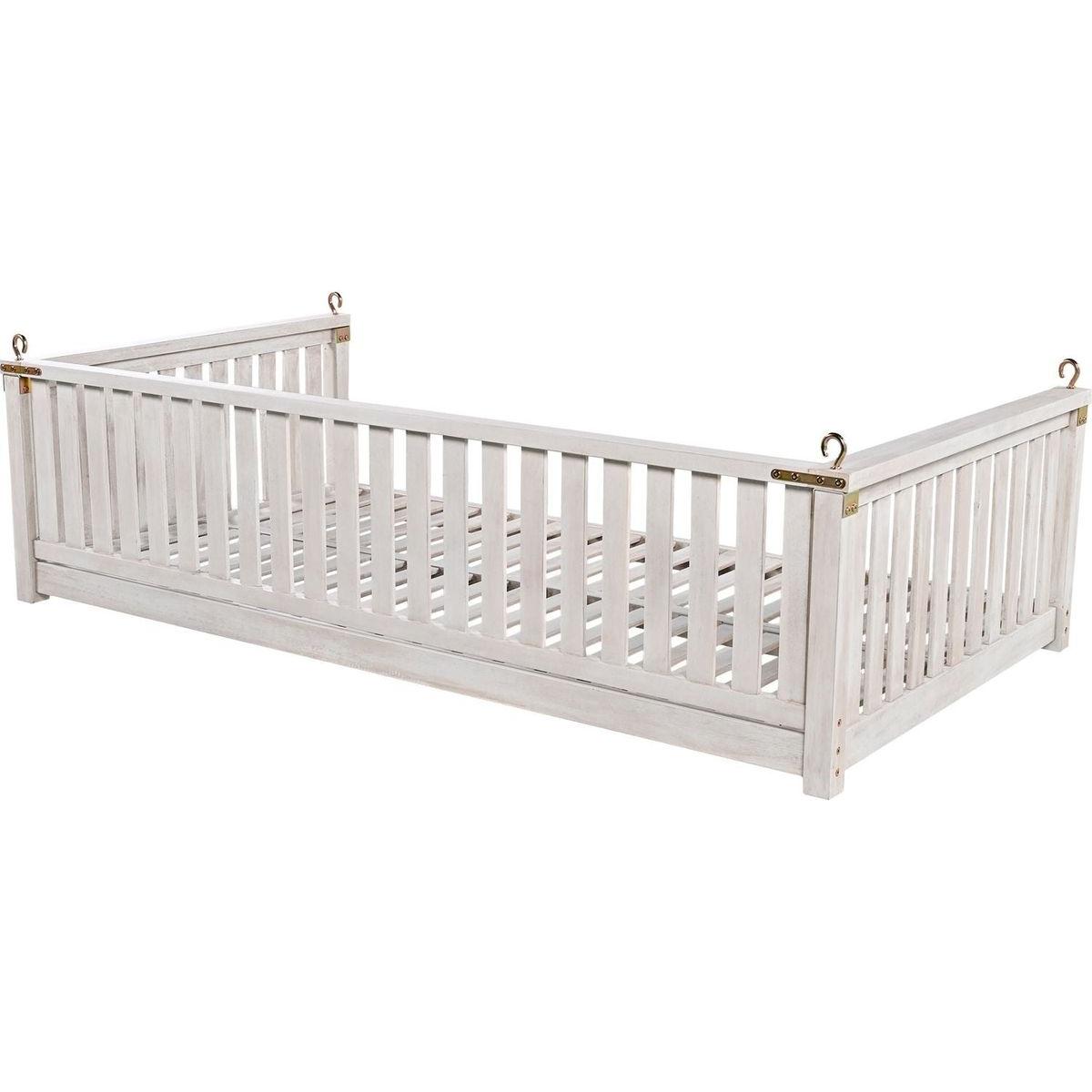 Patio Minimalist Twin Size Garden Swing Bed Wood Porch Swing with Ropes for Backyard, Safe Sloped Design, White