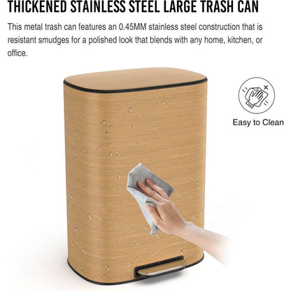 13 Gallon 50L Kitchen Foot Pedal Operated Soft Close Trash Can - Stainless Steel Ellipse Bustbin - Wood