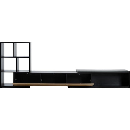 74.8"-126" Extendable TV Stand with 3 Tier Bookshelves for TVs up to 110", Adjustable Entertainment Center with Storage Cabinets, Sliding Tabletop Media Console for Living Room, Black