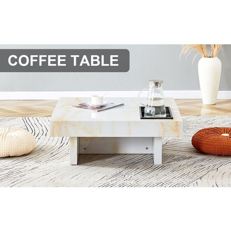 A modern and practical coffee table with imitation marble patterns, made of MDF material. The fusion of elegance and natural fashion 31.4"x 31.4"x 12 "