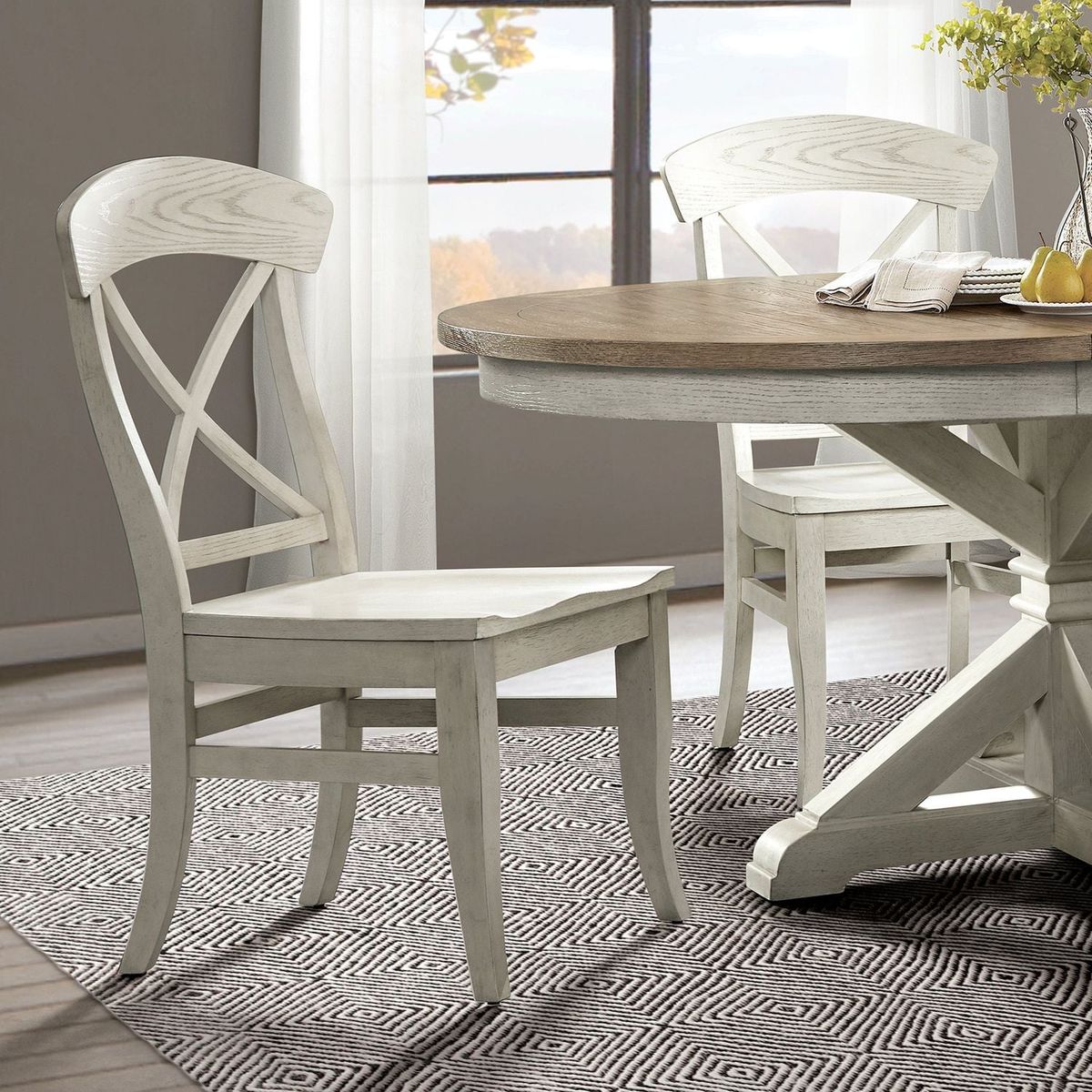 Harola Cross-back Dining Side Chairs in Set of 2, Smoky White Finish