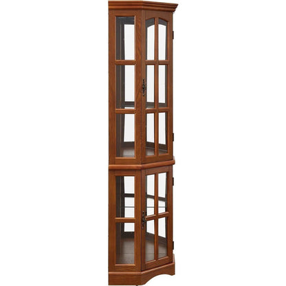 Corner Curio Cabinet with 5 Shelves and Lighting System, Oak