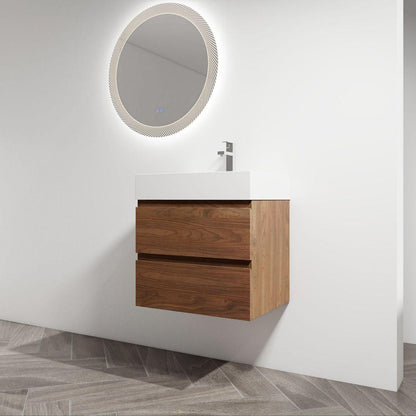 24" Wall-Mounted Bathroom Vanity With Resin Sink, 2-Soft Close Drawers, KD-Package