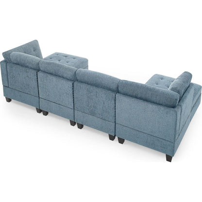 U shape Modular Sectional Sofa,DIY Combination,includes Two Single Chair, Two Corner and Two Ottoman,Navy Chenille