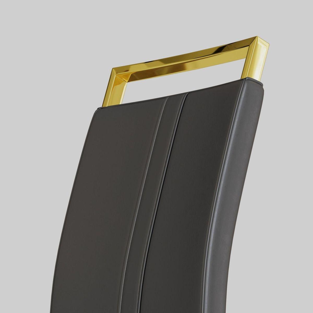 Modern Dining Chairs,PU Faux Leather High Back Upholstered Side Chair with C-shaped Tube. Plating Golden Metal Legs for Dining Room Kitchen Vanity Patio Club Guest Office Chair (Set of 4) (Grey+PU)