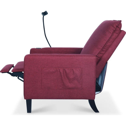 Recliner Chairs for Adults, Adjustable Recliner Sofa with Mobile Phone Holder & Cup Holder, Modern Reclining Chairs Fabric Push Back Recliner Chairs for Living Room, Bedroom, RED