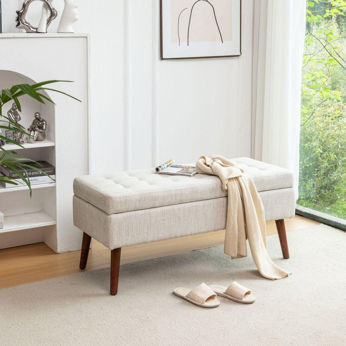 Storage Bench with Storage Bench for Bedroom End of Bed Bench Foot of Bed Bench Entryway Bench Storage Ottoman Bench 43.7" W x 18.1" D Off White Bench