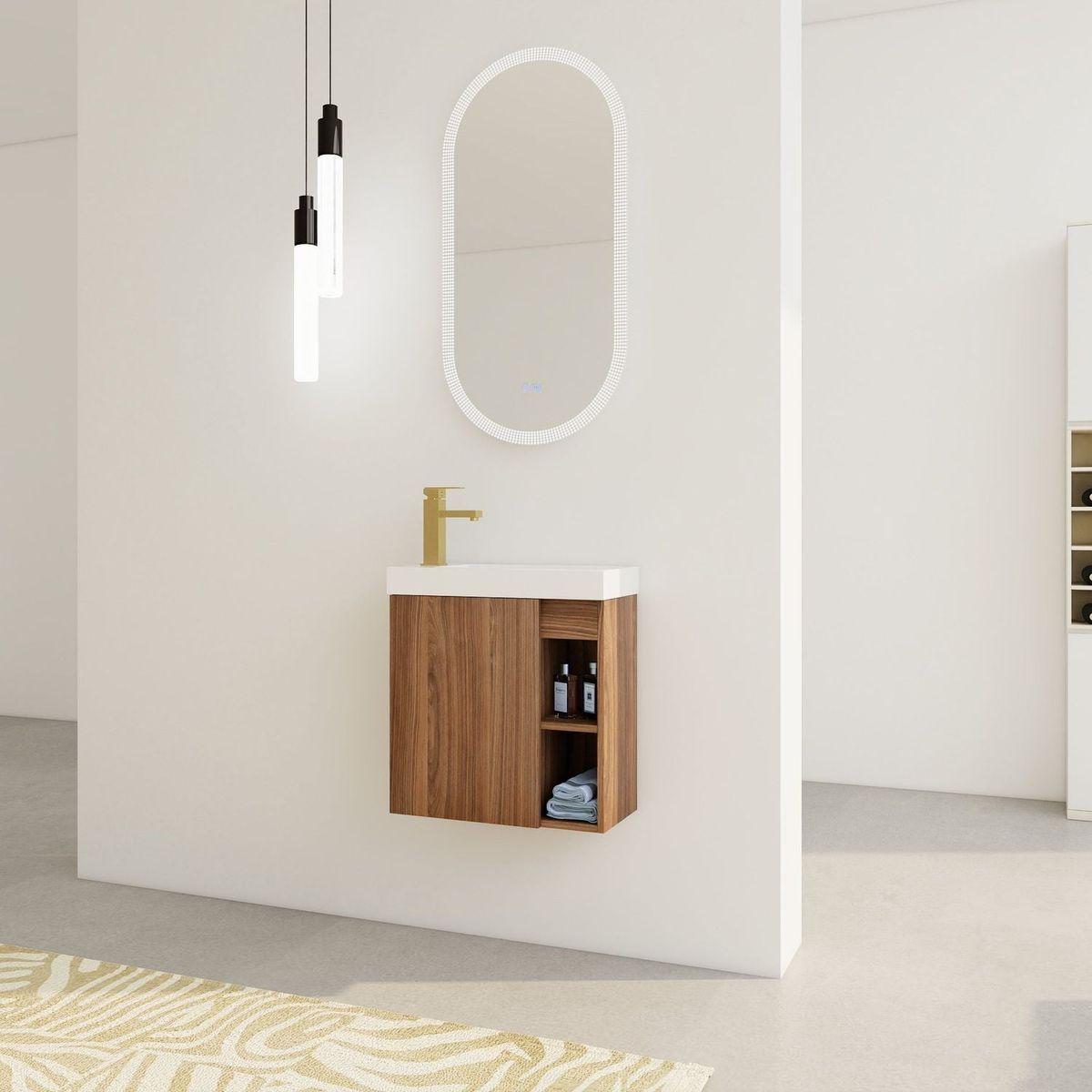 20" Floating Wall-Mounted Bathroom Vanity with White Resin Sink & Soft-Close Cabinet Door