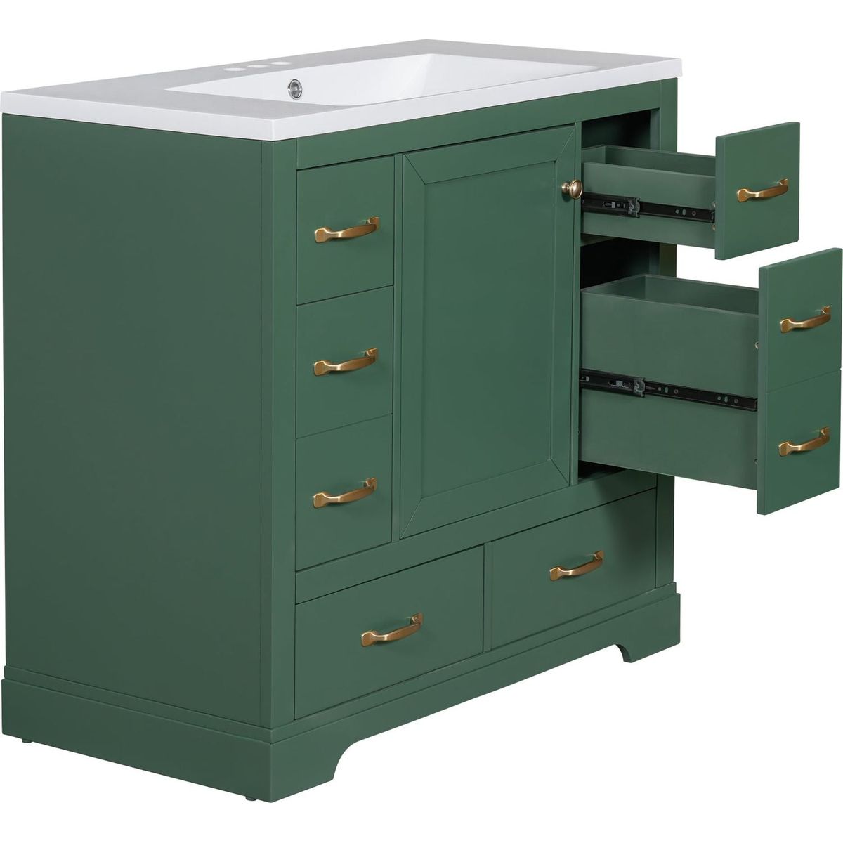 36" Bathroom Vanity with Sink Combo, Six Drawers, Multi-Functional Drawer Divider, Adjustable Shelf, Green