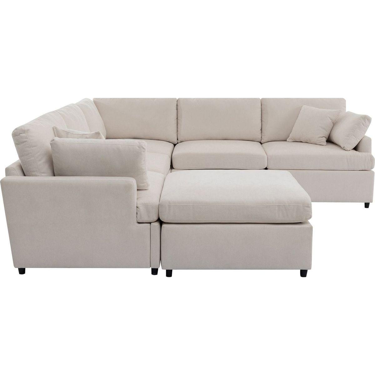 Modern Large U-Shape Sectional Sofa, with Removable Ottomans for Living Room (6-Seater)